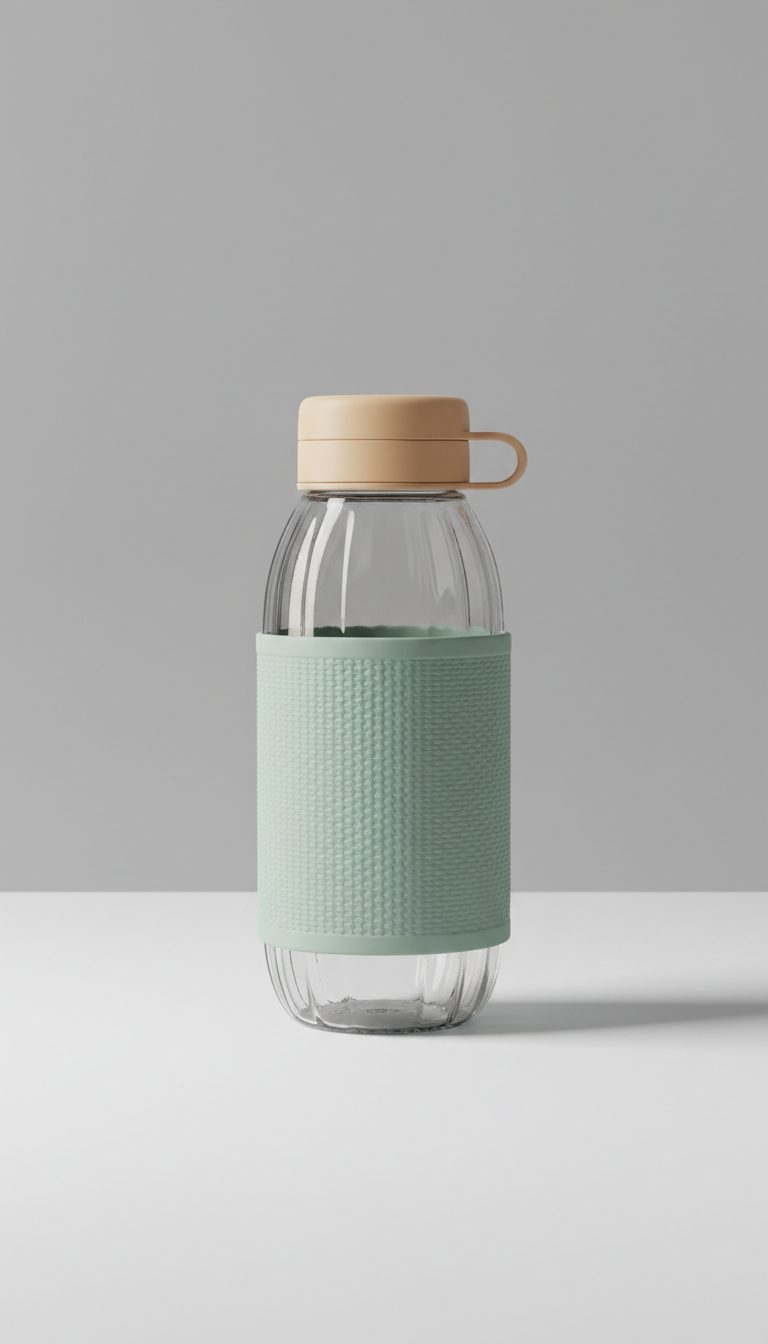 Glass Water Bottle with Sage Mist Sleeve